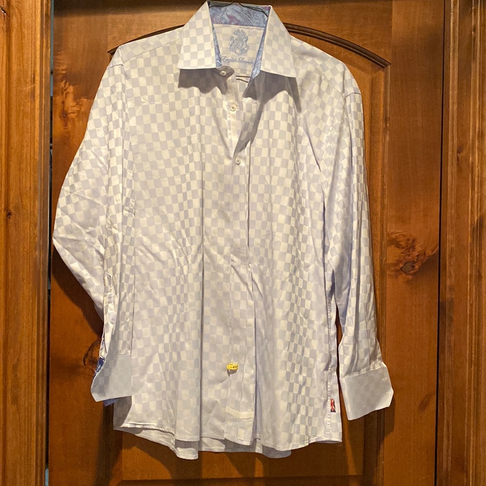 Blue and light blue checkered dress shirt.